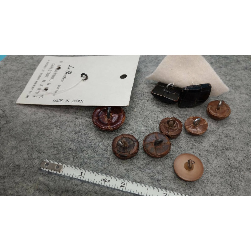 Lot of 10 Assorted Leather Buttons, metal shank