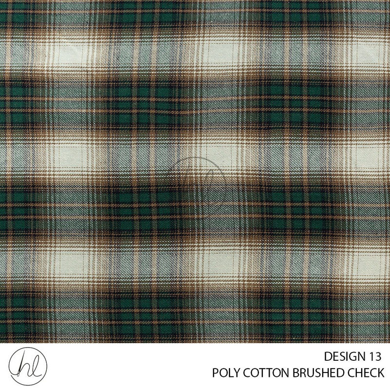 Poly Cotton Brushed Check 56 Green 140cm Per M
