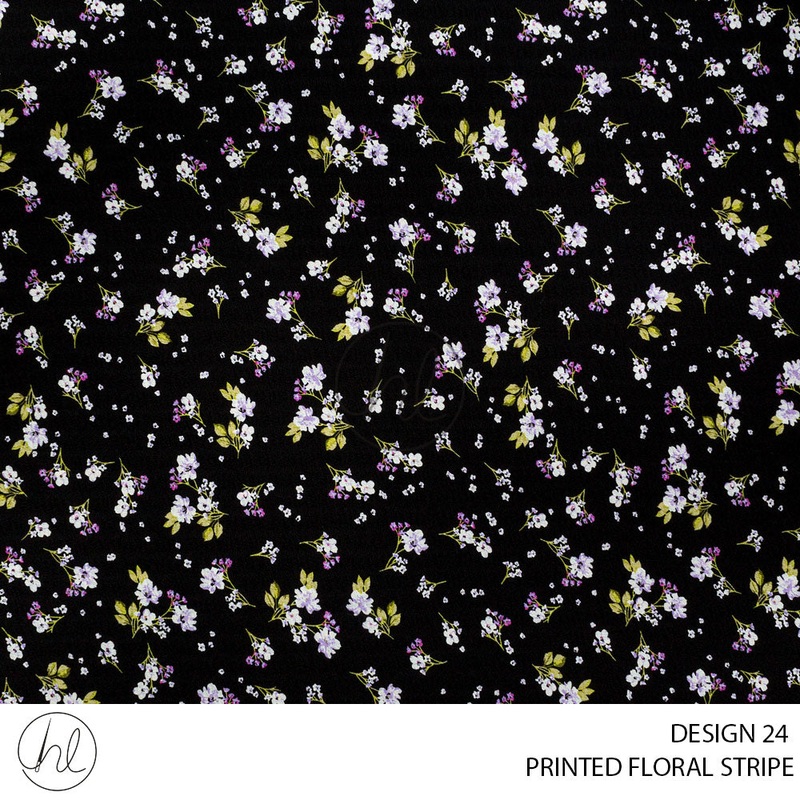Printed Floral Stripe 51 Black Design 24 150cm Per M