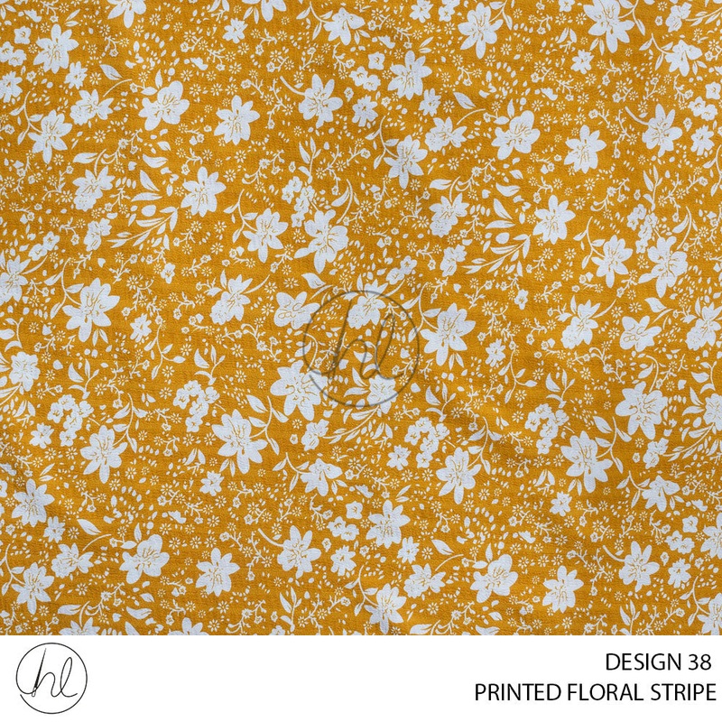 Printed Floral Stripe 51 Mustard Design 38 150cm Per M