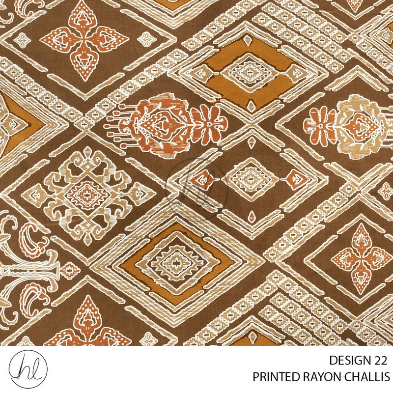 Printed Rayon Challis 56 Brown Design 22 140cm Per M