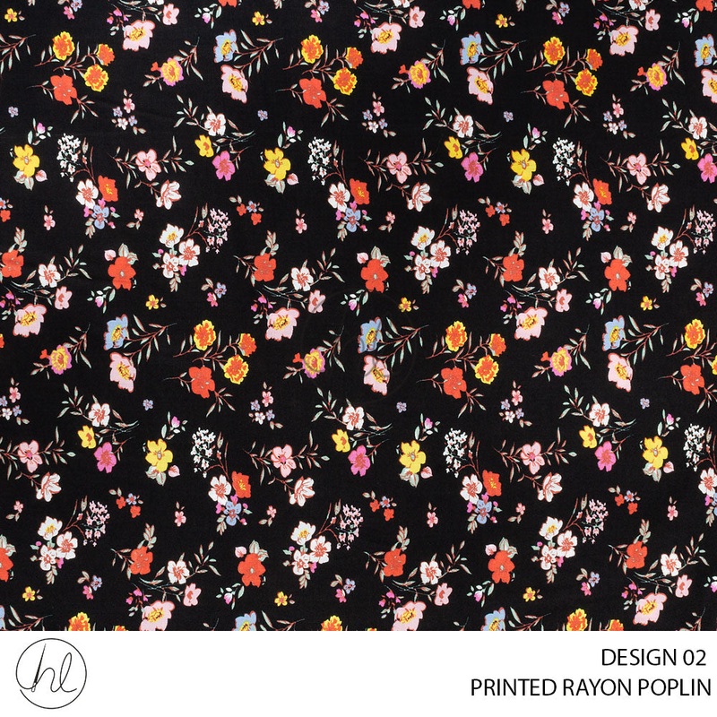 Printed rayon Poplin 51 Black Design 02 145cm Per M