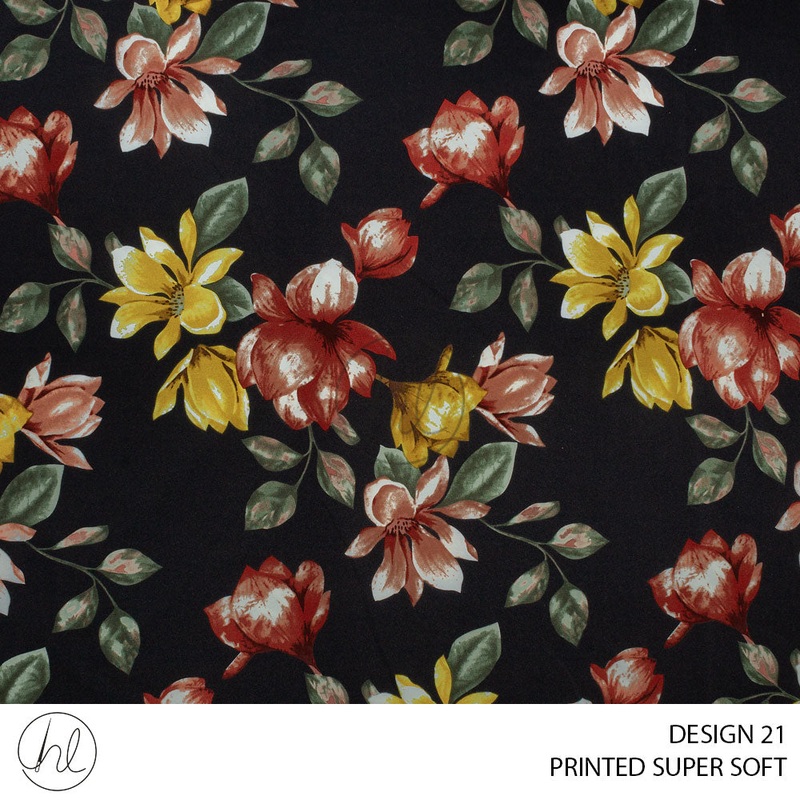 Printed Super Soft 51 Black Design 21 150cm Per M