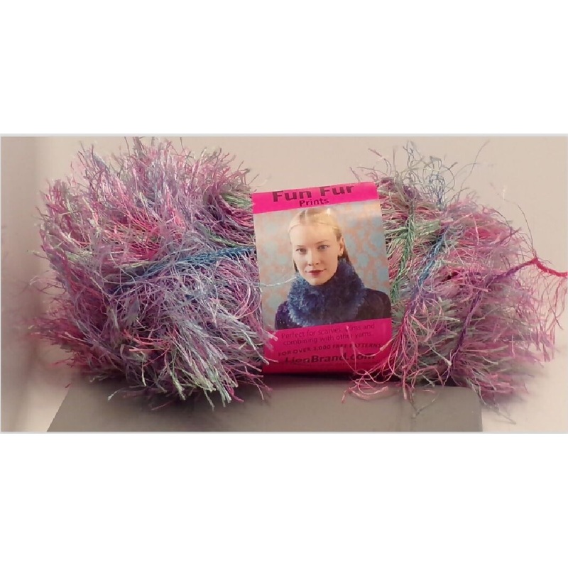 Lion Brand 'Fun Fur Prints' Tropical; 2 full skeins + extra. Mixed color lot.