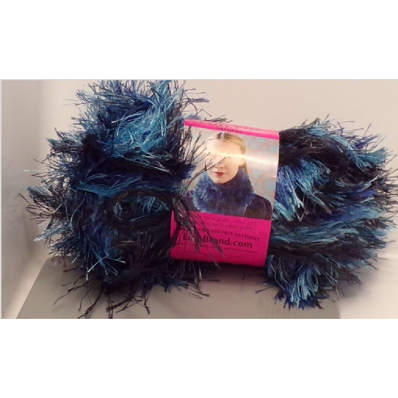 Lion Brand 'Fun Fur Stripes' Deep Sea; 2 full skeins plus extra. Mixed color lot.