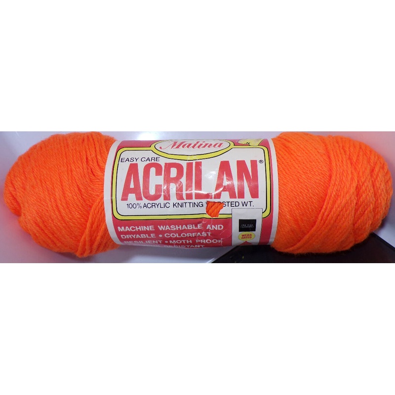 Malina Easy Care Acrilan, Flame Orange; Acrylic, 1 Full Skein, Vintage