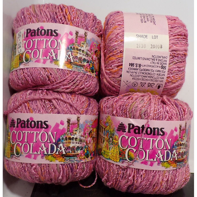 Patons 'Cotton Colada' Pink Mix Color #2138; Viscose, Cotton; Lot of 4 Balls