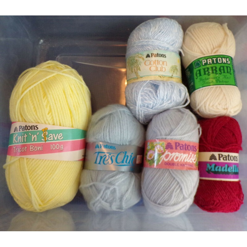 Patons Yarn; Mixed Lot of Different Styles, Blue, Yellow, Red, Off White.