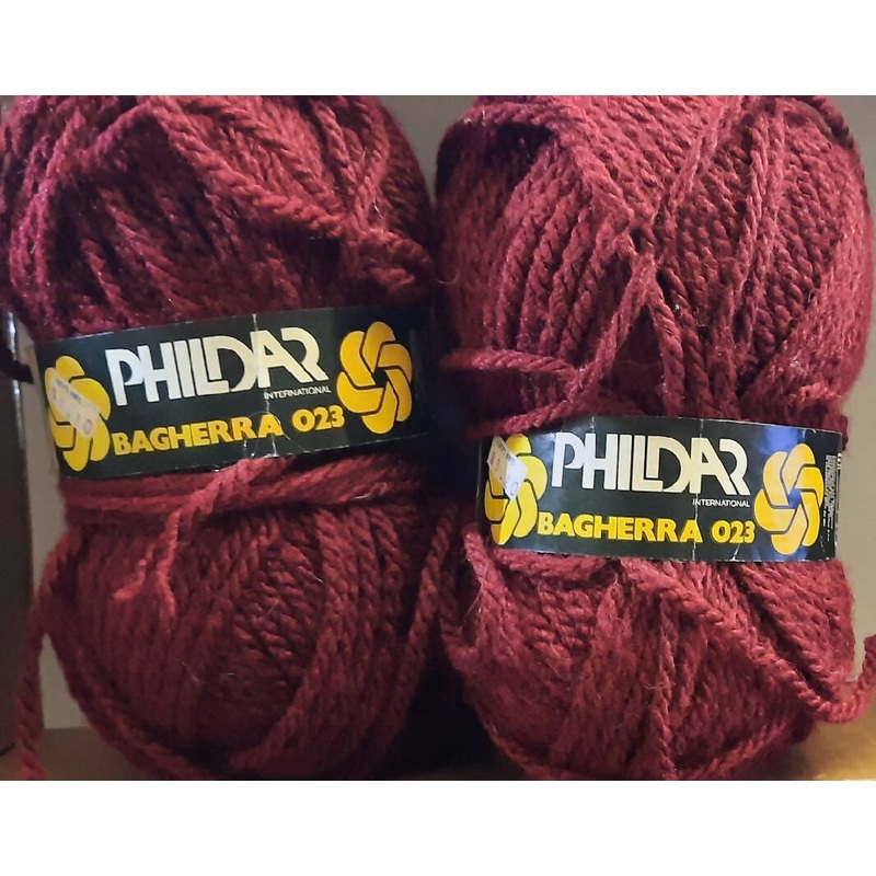 Phildar 'Bagherra 023'; Burgundy; Acrylic; Vintage, Lot of 2, Chunky