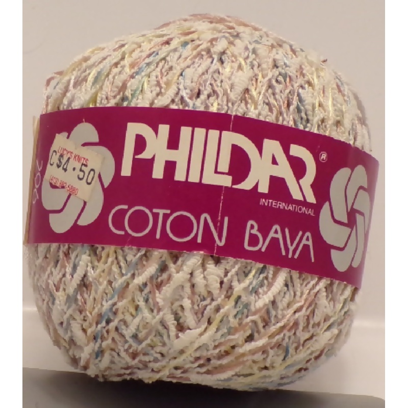Phildar 'Coton Baya', Cotton; White Green Rose; Vintage, 2 Balls plus extra.