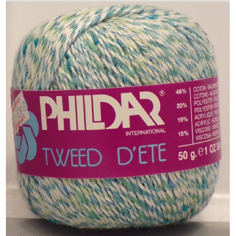Phildar 'Tweed D'ete 275'; Green White; Vintage; Lot of 9 plus reclaimed