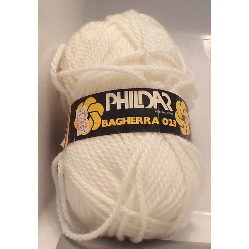 Phildar 'Bagherra 023'; White; Acrylic; Vintage, 1 Full Skein Plus Partial Skein