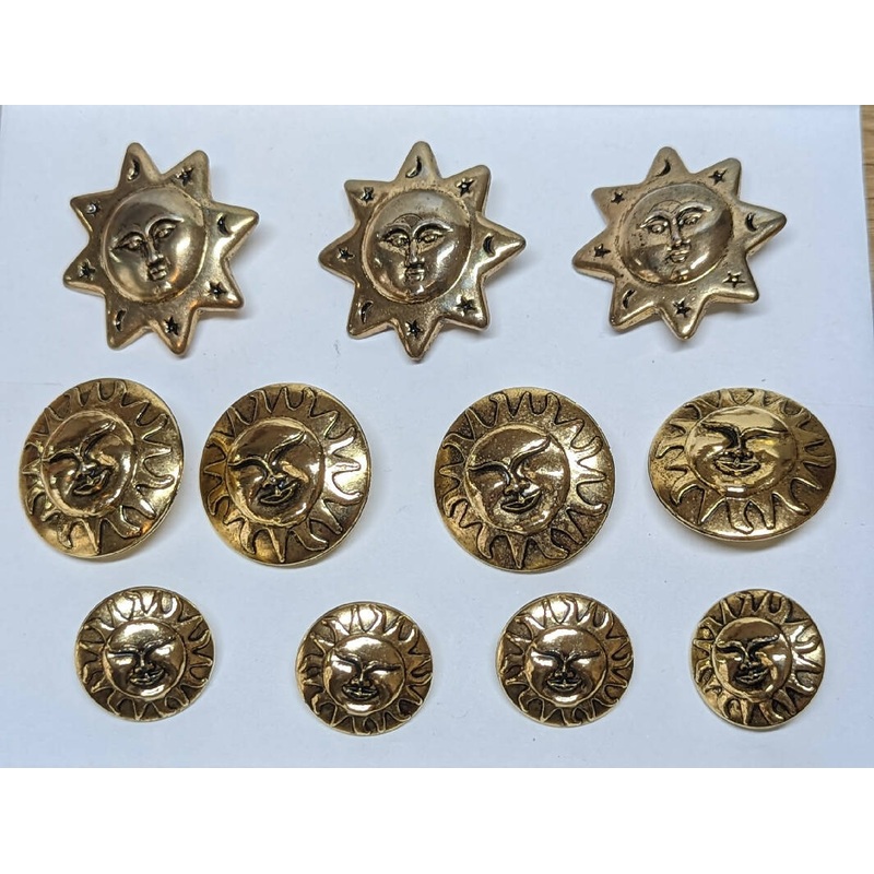 Assortment of Gold Metallic Sun Shank Buttons - 11 pieces