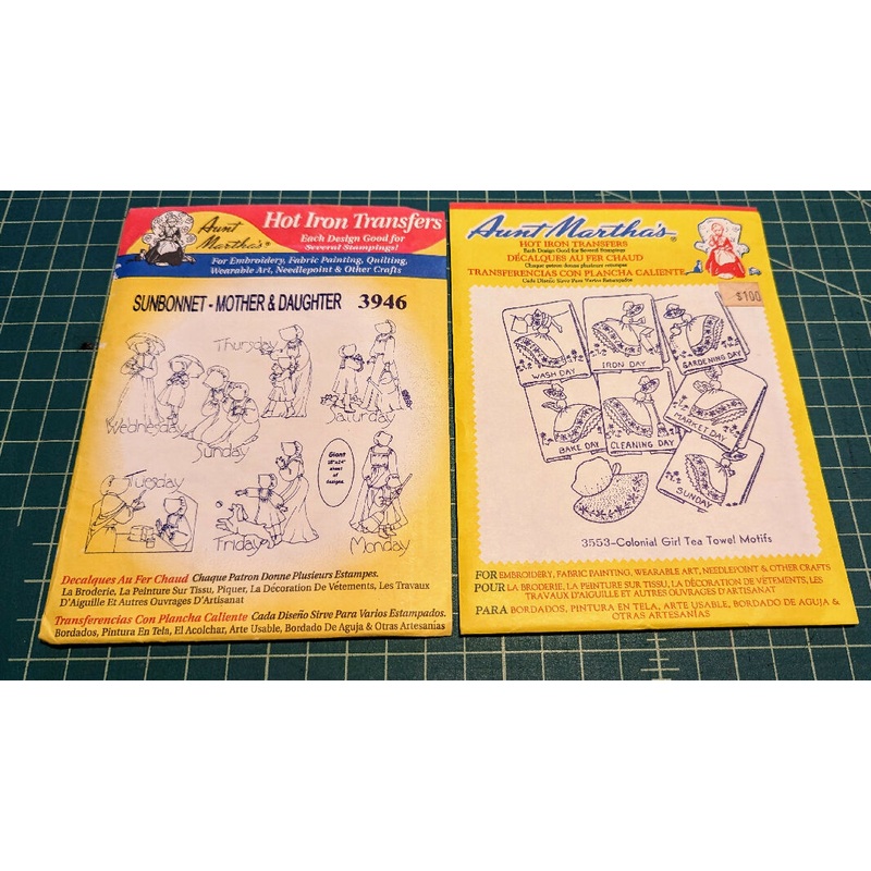 Aunt Martha's Hot Iron Transfers Lot of 2 - Colonial Girls, Sunbonnet Motifs