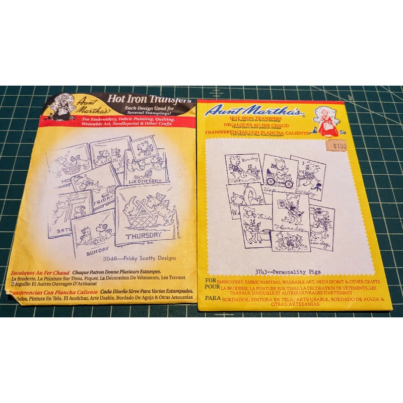 Aunt Martha's Hot Iron Transfers Lot of 2 - Personality Pigs & Frisky Scotty Dogs