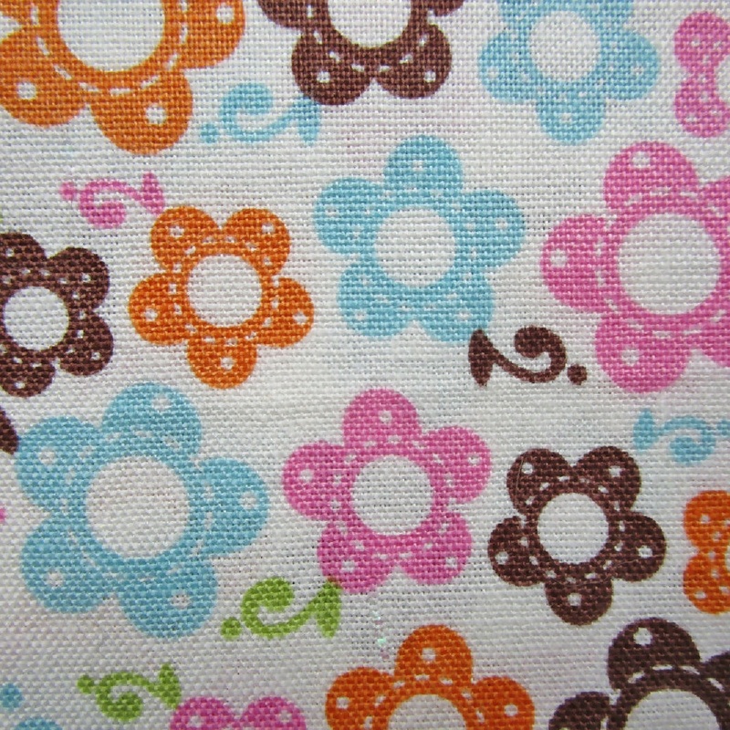 Cotton Sewing/Quilting Fabric, Multicolor Stylized Flowers, 22" x 20"