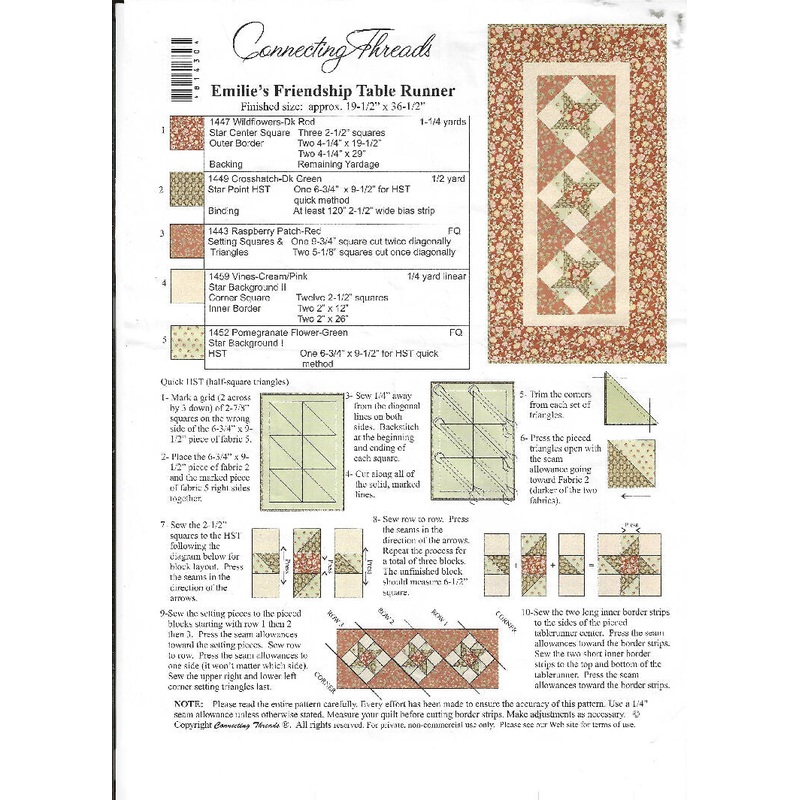 Emilie's Friendship Table Runner kit, 19.5"x36.5" from Connecting Threads