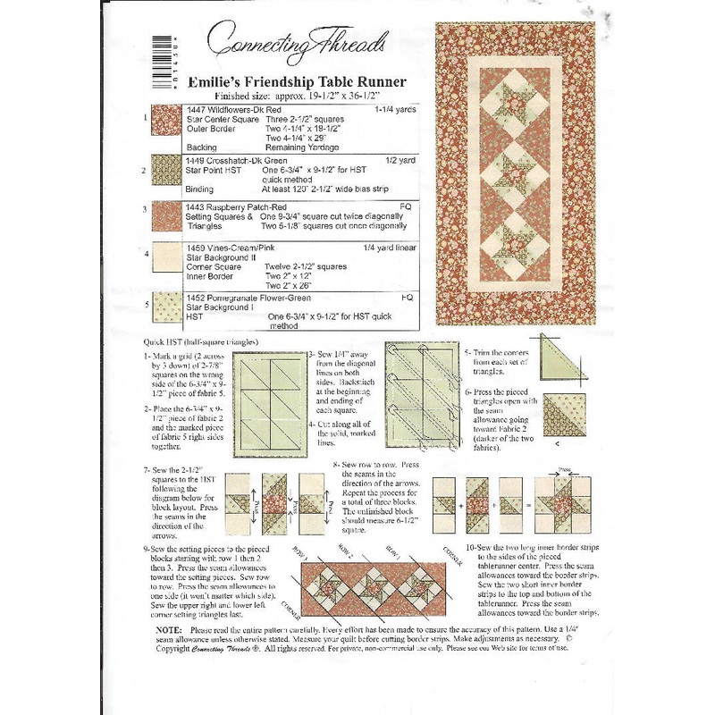 Emilie's Friendship Table Runner quilt kit for 19.5"x36.5" runner includes material