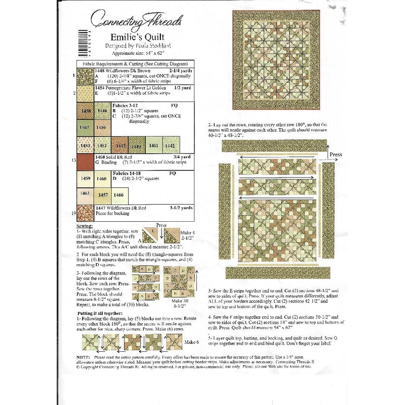 Emilie's Quilt by Paula Stoddard using Connecting Threads kit for 54'x62' quilt