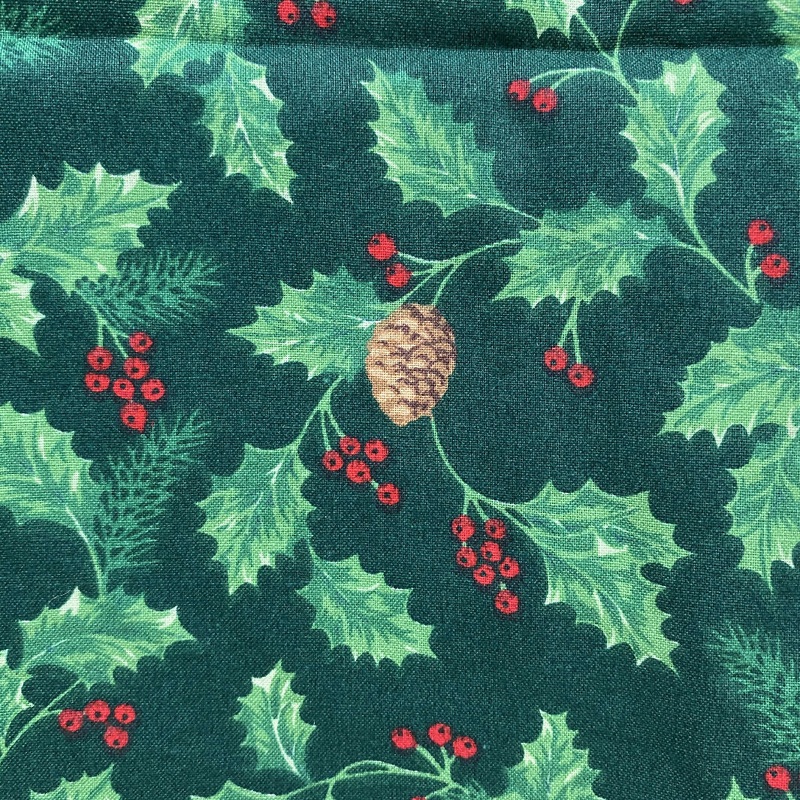 Green Christmas Fabric Holly Pine Cones