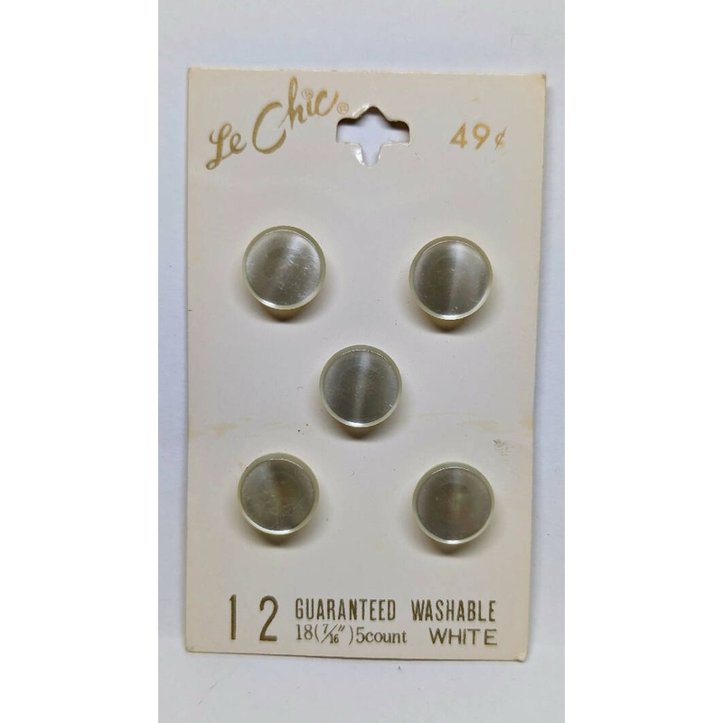 Le Chic Vintage Round Pearl White Shank Buttons 7/16" - Set of 5