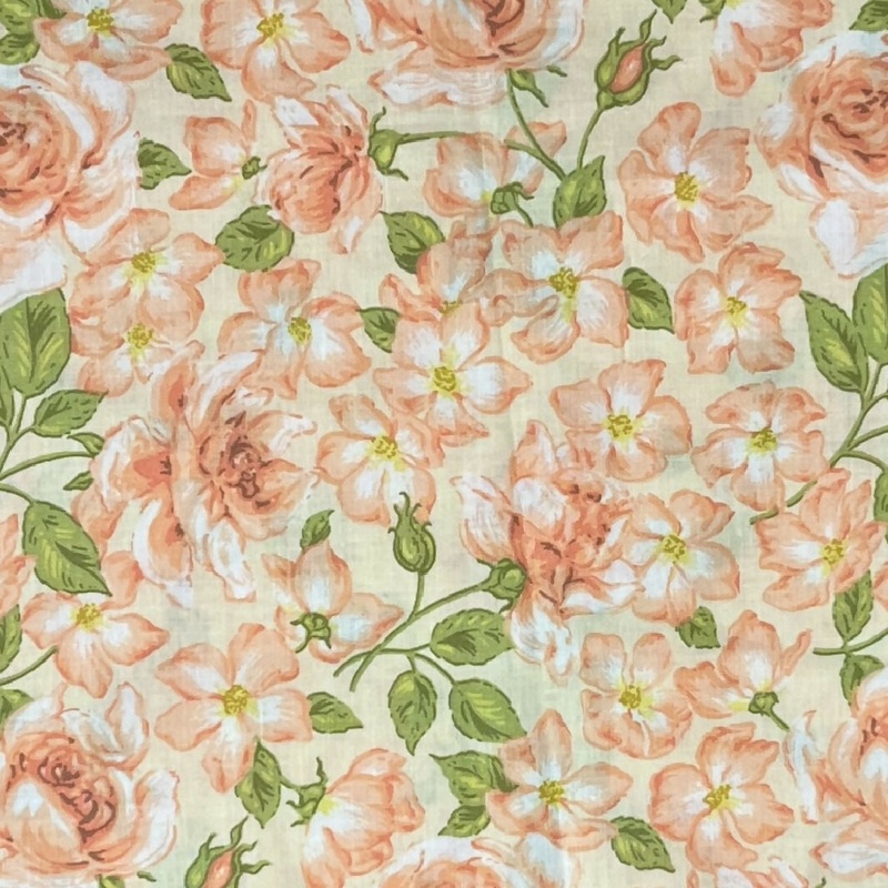 Peach Colored Rose Quilting Cotton - 5 Yds