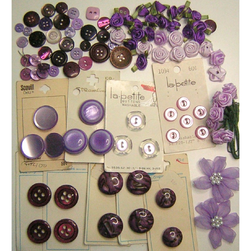 Purple Buttons and Ribbon Roses