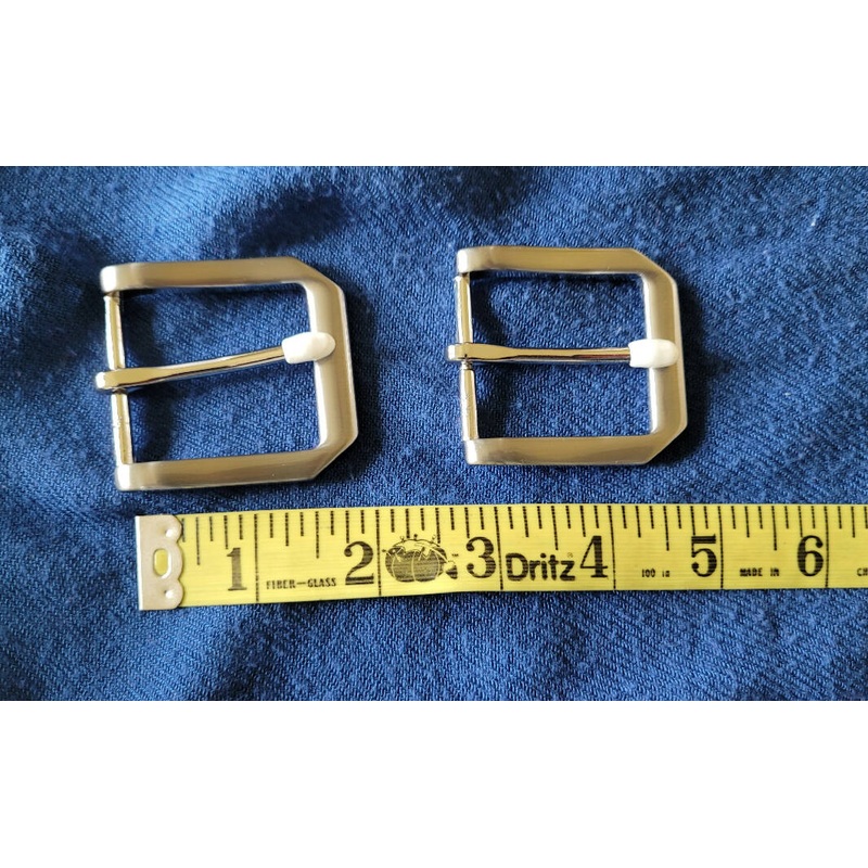 Set of two brushed nickel tone metal buckles with angled edges - 1 3/8" wide