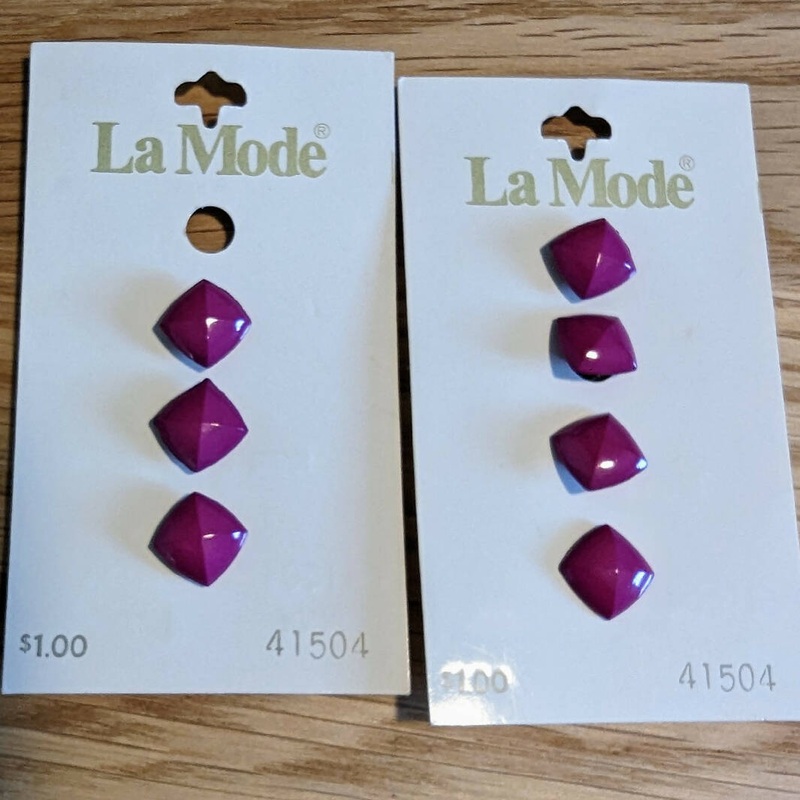 Vintage La Mode Fuchsia Pink 7/16" Square Pyramid Shank Buttons - Lot of 7