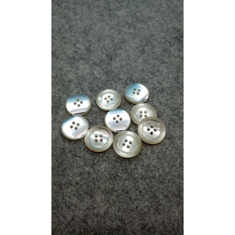 White MOP Look 4 hole glossy 7/8" buttons, Lot of 9