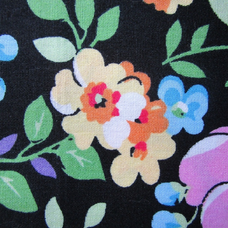 Cotton Fabric, Multicolor Floral on Black, 44" x 82"