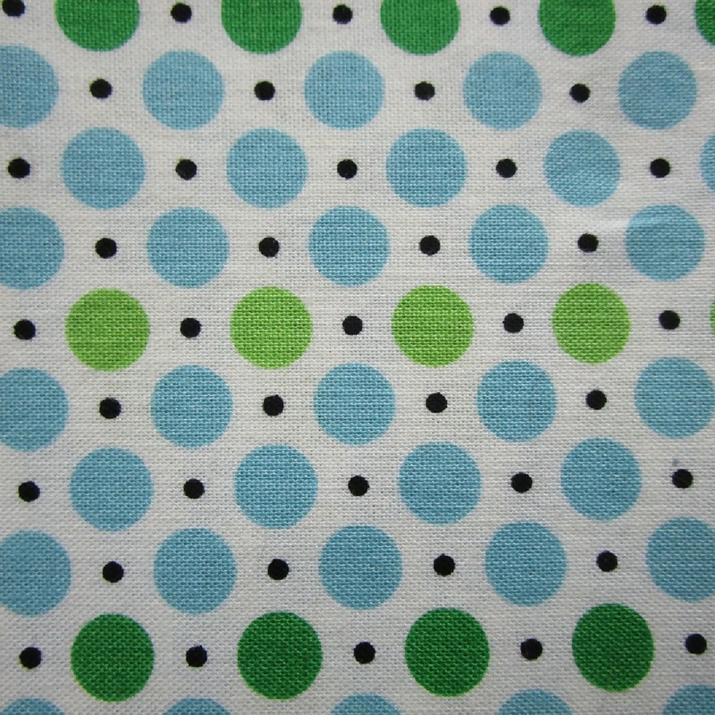 Cotton Sewing/Quilting Fabric, Blue + Green Dots, Two Pieces