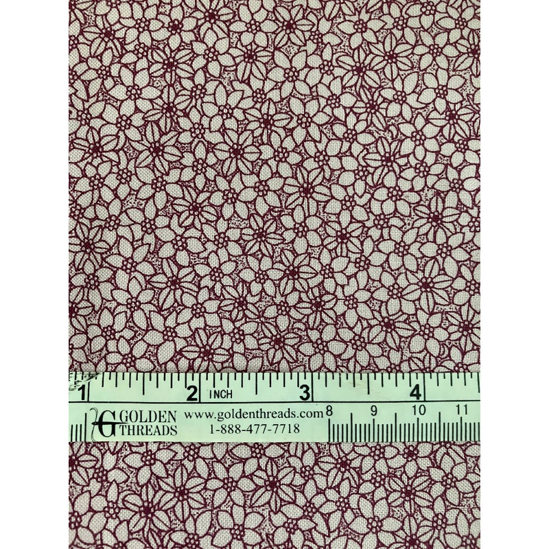 Fabric Fine China Blue Burgundy Flowers 35 x 44 #24e