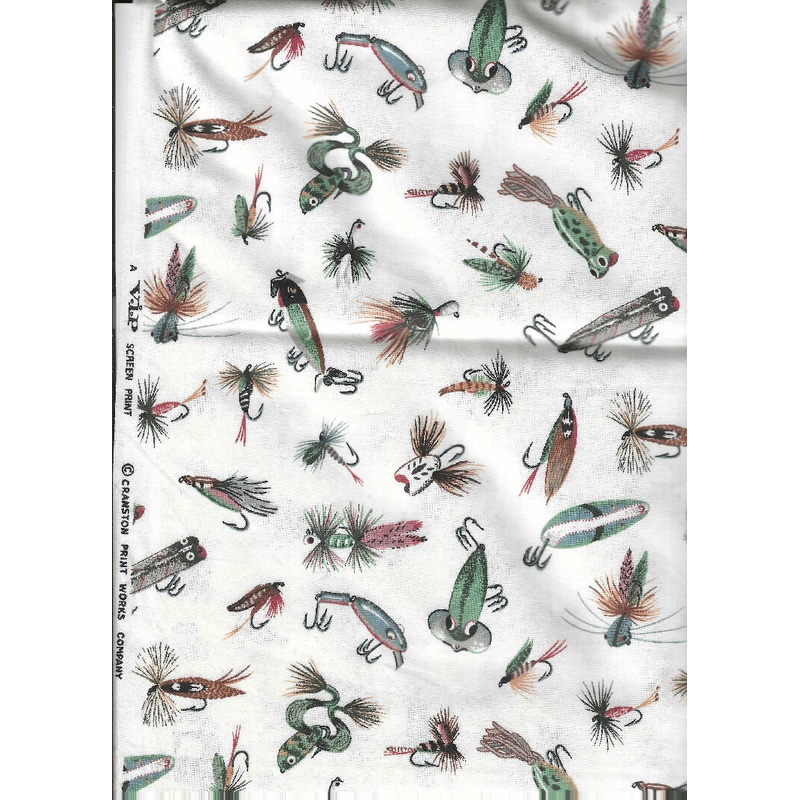Fishing Lores on cream fabric by Cranston Print Works - 1.25 yards cotton