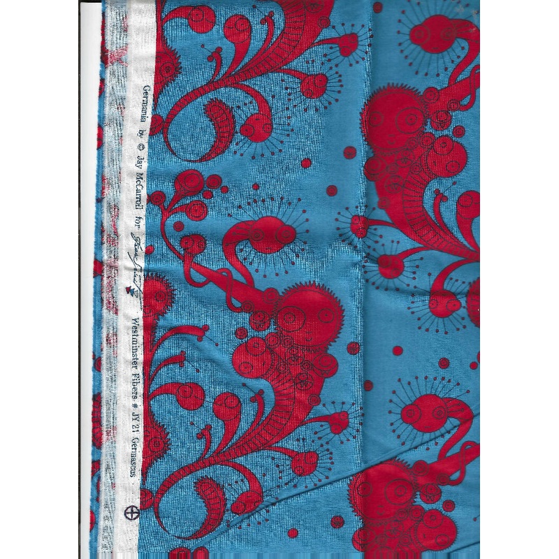 Germania by Jay McCarroll for Westminster Fibers Red designs on blue, 1 yards cotton