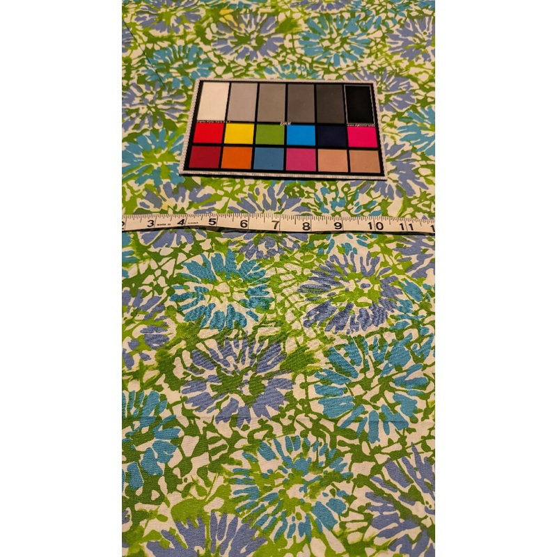 Lime Green/Turquoise/Periwinkle/White Abstract Floral Print Quilting Cotton Woven Fabric 44"W - 3 1/2 yds