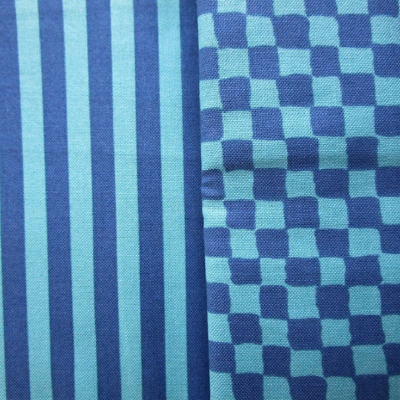 Michael Miller Quilting Fabric, Navy Blue + Turquoise Stripe and Check
