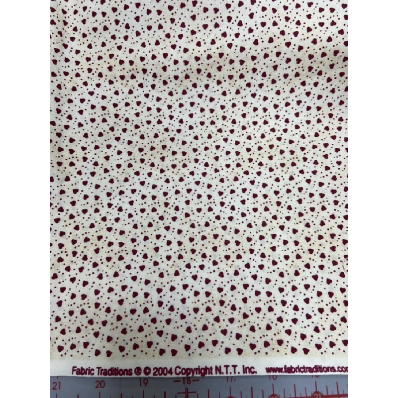 Mottled Oatmeal Fabric With Dark Red Heart Print