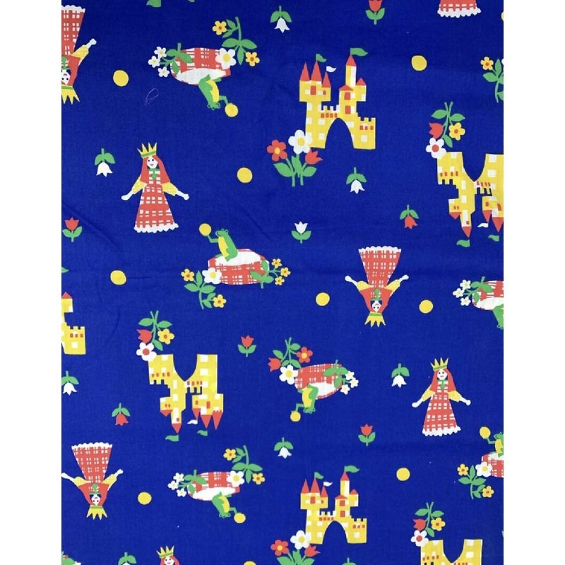 Vintage 70s 80s The Princess & The Frog Fairytale Fabric Primary Colors 1 yard+20"