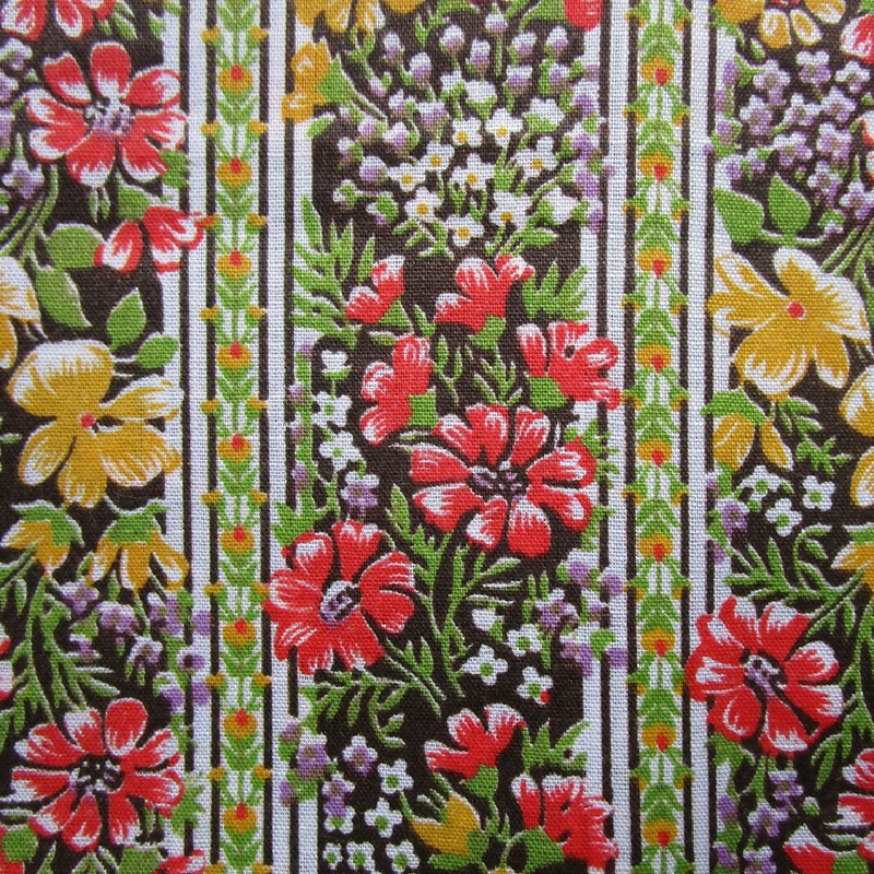 Vintage Cotton/Poly Blend Fabric, Floral Stripe, 44" x 64" plus Scraps