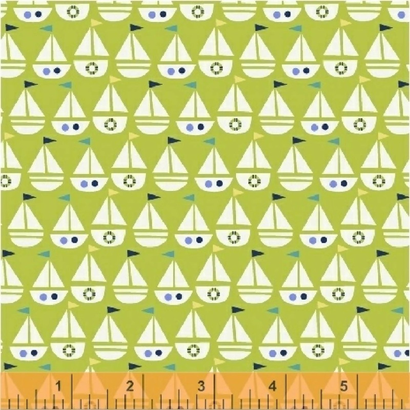 1 Yard - Sailboats Lime - Seaside by Jill McDonald for Windham Fabrics - Sailboats Fabrics - Quilting Fabrics - 44/45"