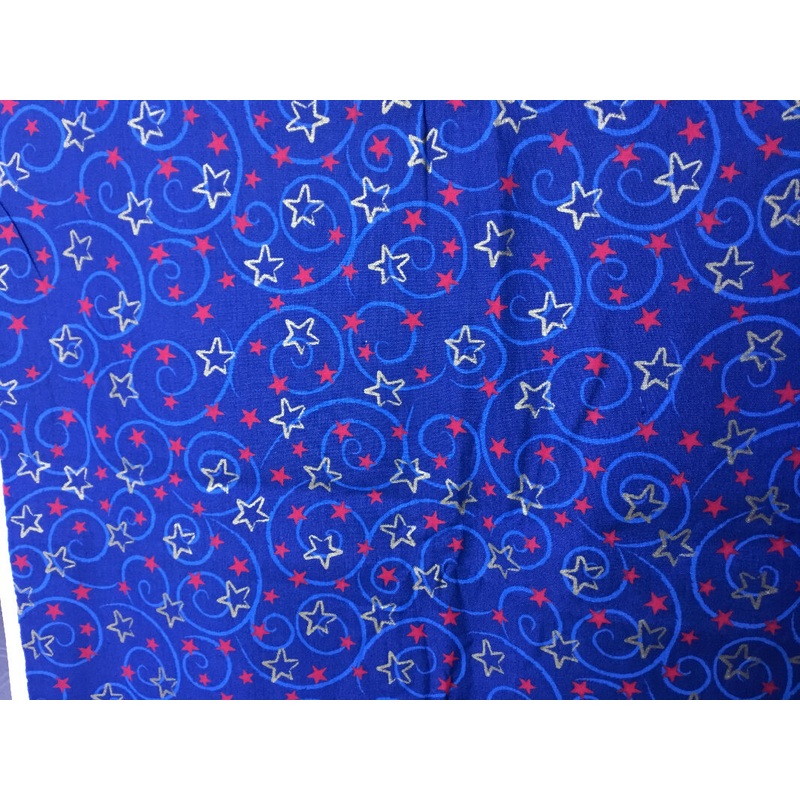 Blue w/ gold and red stars, cotton