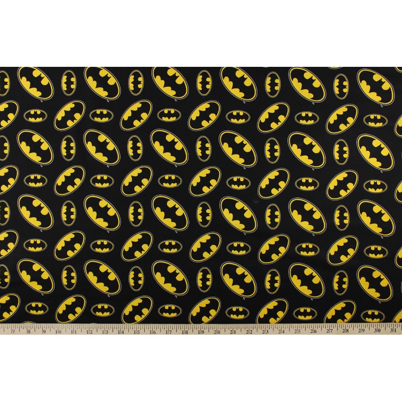 DC Comics Batman Logo Toss Quilting Fabric in Black