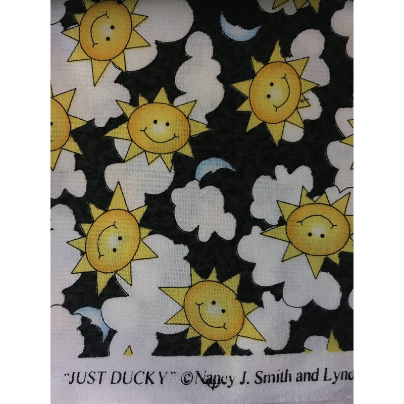 FABRIC Yellow Smiley Face Sun & Clouds 2 yards