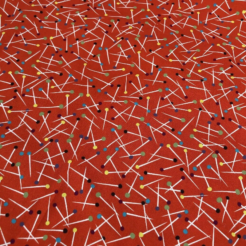 MICHAEL MILLER Fabric Pin Scatter Vintage Sewing Notions Print Red 1 Yard 32