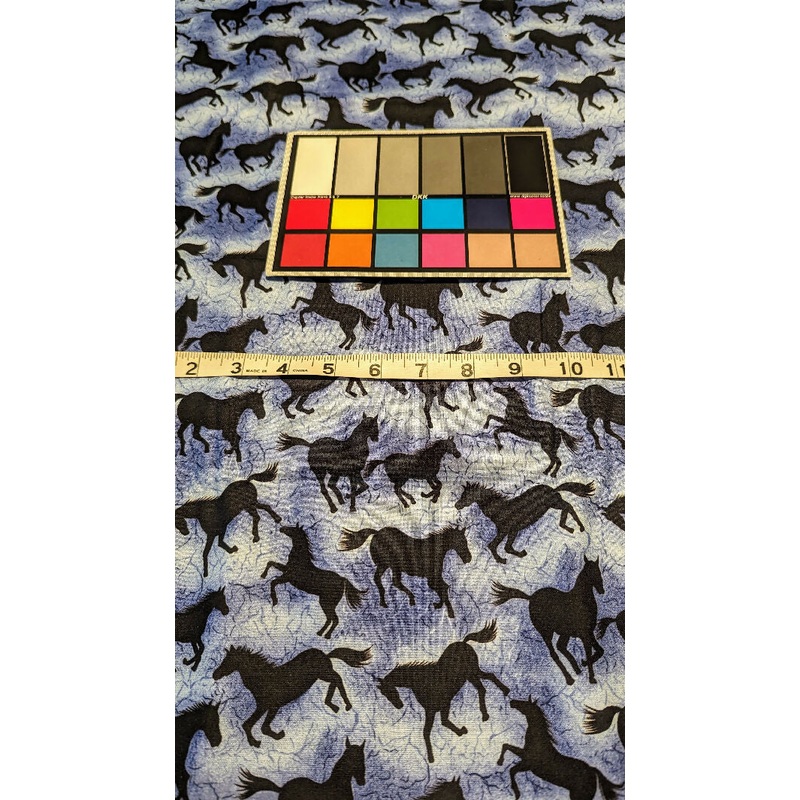 Mottled Blue/Black Home on the Range Horse Print Quilting Cotton Woven Fabric 45"W - 2 yds
