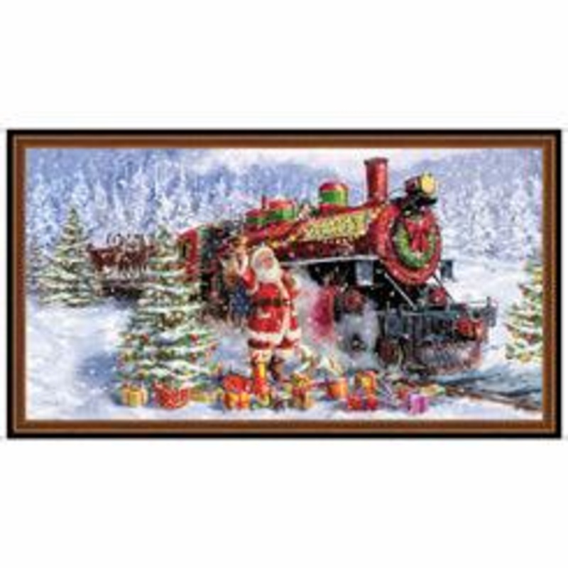 p091 Santa's Night Out SANTA & TRAIN PANEL MULTI