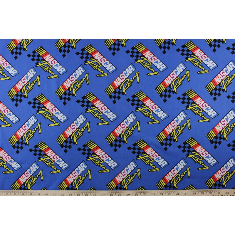 Retro Nascar Quilting Fabric in Blue