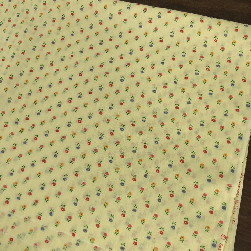 Spring Mills Fabric Pale Yellow Microfloral Print 1 yard +16' x 44 W 1980's