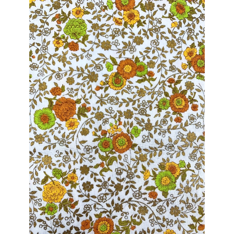 Vintage 1970s Manes Fabric Co Inc Cottagecore Autumnal Mini Floral Print 4yrds Metalic